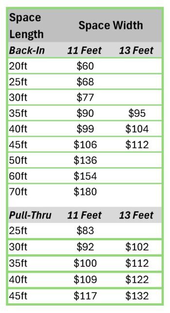 rest stop storage pricing